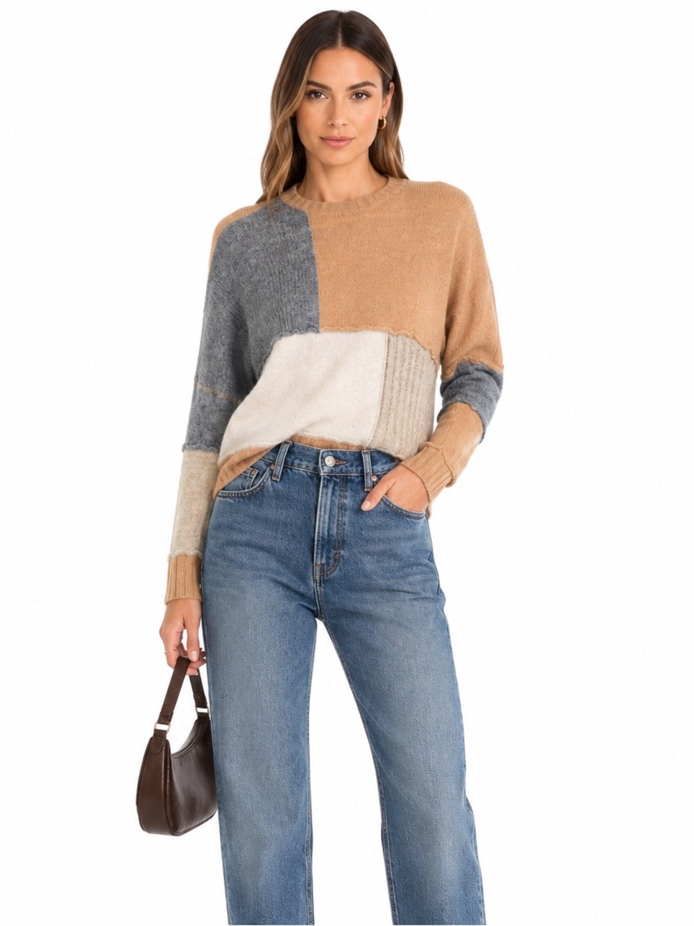 27 Miles Mixed Patchwork Cashmere Crewneck